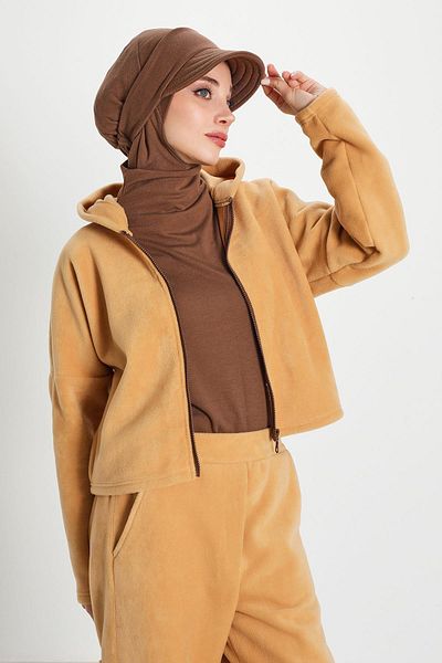 Aisha's Design Women's Crop Fleece Tracksuit Set with Zipper, Hoodie and Cargo Pocket Detail, Tk-7