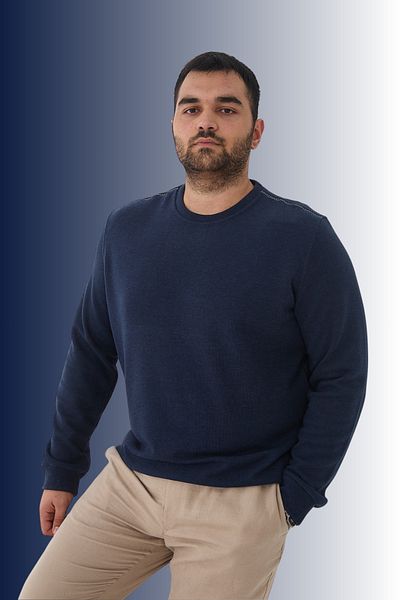 Maccali Men's Plus Size Plain Basic Oversized Blue Sweatshirt