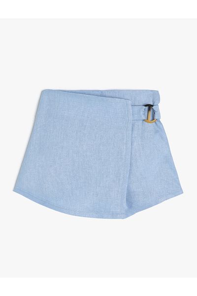Koton Linen Shorts Skirt Double Breasted Elastic Waist