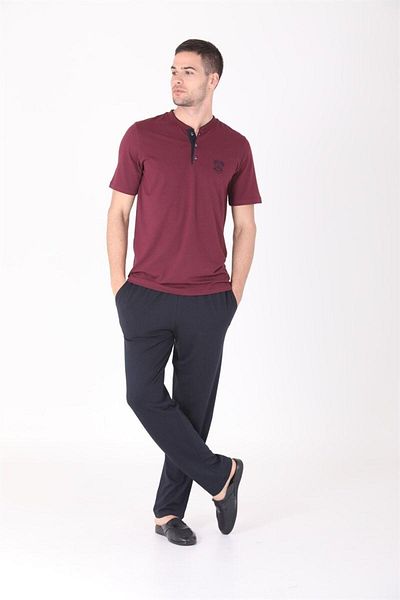 D'S Damat Claret Red Ανδρικό Σετ Πιτζάμες Μόδας Βαμβακερό 4 τεμαχίων