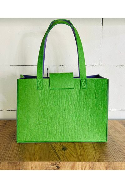 Üçler Çanta Shopper Felt Bag - Pocket Design