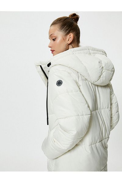 Koton Puffer Jacket Quilted Hooded Zippered Fleece Inner Pocket with Wind Cover