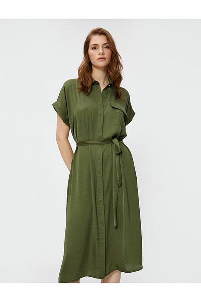 Koton Oversize Μίντι Πουκάμισο Φόρεμα με Ζώνη