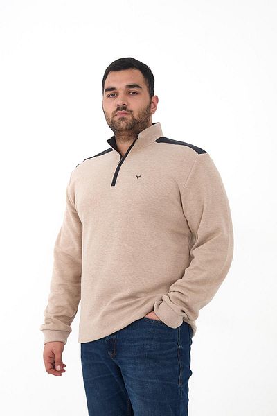 Maccali Men's Half Zip Plus Size Plain Oversized Cream Sweatshirt
