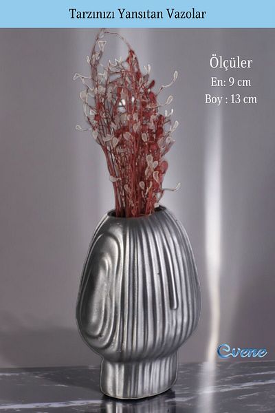 Evene Vase Small - Table Top Home Decoration, Silver Antique Color Model 13