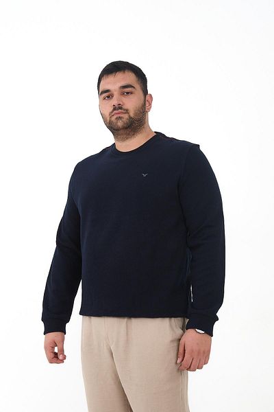 Maccali Men's Plus Size Plain Basic Oversized Navy Blue Sweatshirt