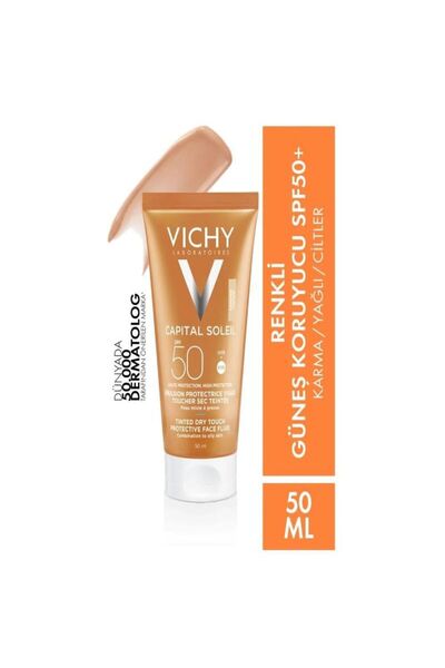 Vichy Capıtal Soleıl Tinted Dry Touch Face Fluid-parlama Karşıtı Renkli Güneş Koruyucu Yüz Kremi Spf 50