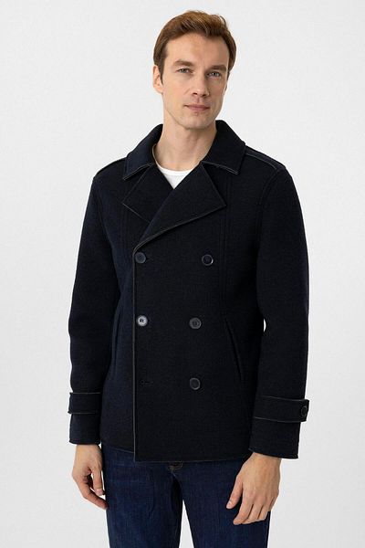 SÜVARİ Ανδρικό παλτό Süvari Slim Fit Διπλό Στρατό Navy Blue Stretchy Wool Fabric