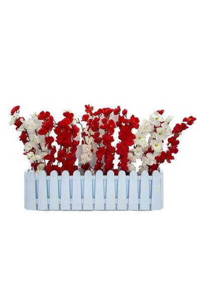 Nettenevime Yapay Çiçek Beyaz Çit Balkon Saksısı Kırmızı Beyaz Bahardalı 55*40cm