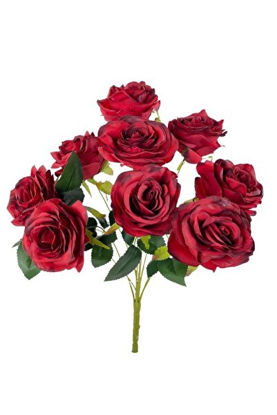 Nettenevime Yapay Çiçek 9 Güllü Büyük Boy Demet 40cm BORDO