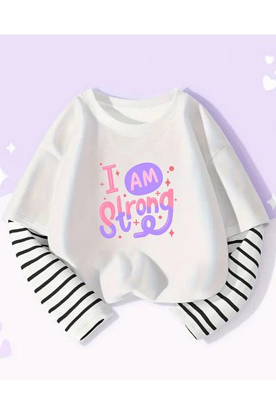 Touz Moda Sunt puternic unisex tricou alb cu mânecă lungă