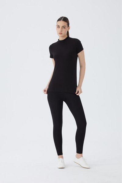 Almila Tricou cu mânecă scurtă pentru femei, cu gât roscat, 2046 de bumbac, elastic