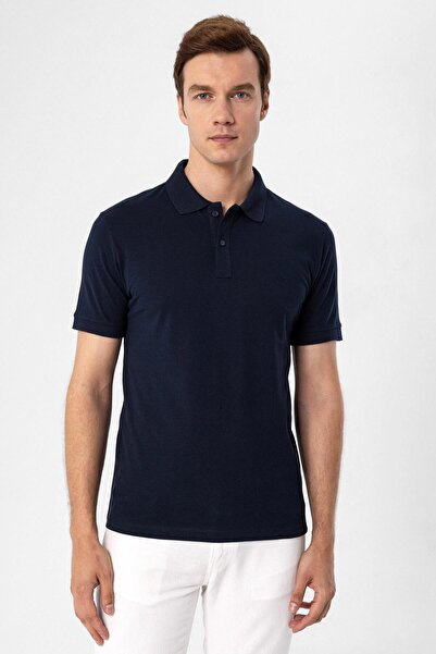 SÜVARİ Navy Blue Regular Dobby Polo Neck T-Shirt