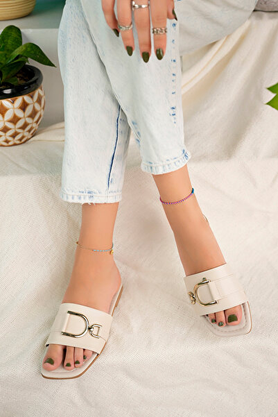 Artgoo Papuci de plajă cu talpă subțire, bej, zilnic, confortabili, cu cataramă aurie