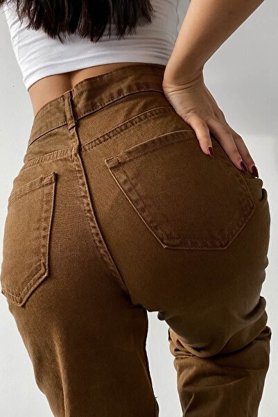 LİMABEL Hnědé dámské volné kalhoty z lycry 90. let s vysokými volnými nohama, džínové kalhoty Palazzo