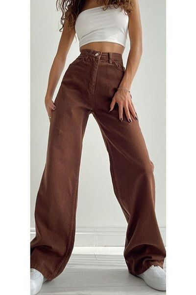 Livik Elena Power Lycra Loose Γυναικείο Ανοιχτό Καφέ Ψηλόμεσο Loose Leg Τζιν Τζιν