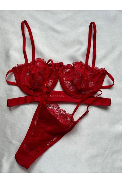 Nashera Red Victoria Underwire Bralet Tulle Bra Underwear Set