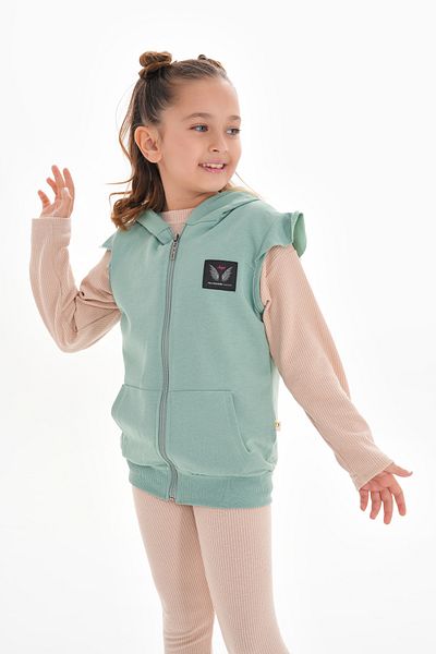 ROBA KIDS Girls, Cotton 2-Thread, Accessory Detail, Ruffle Sleeve, Kangaroo Pocket, Hooded Vest Rb-0090