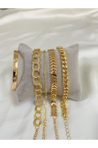 X-Lady Accessories Altın Kaplama Kadın Lüks Trend Kelepçe Kombin Bileklik - 2397