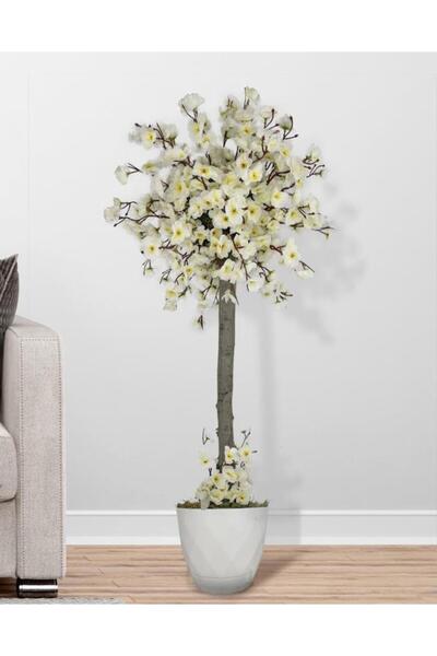 Nettenevime Yapay Ağaç Beyaz Bahar Dalı Japon Kiraz Çiçeği Beyaz Saksılı 90cm