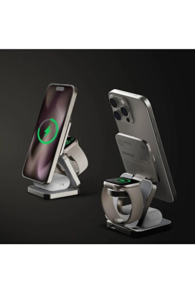 Momax Q2.Mag 3'ü 1 Arada Katlanabilir Qi2 15W Manyetik Kablosuz Şarj Standı