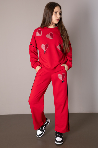 Cansın Mini Red 2-Piece Set for Girl - Heart Pattern 19852