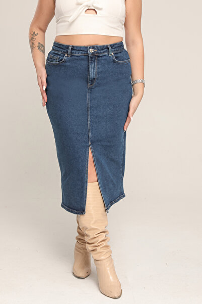 XBELLA DENİM Fusta Mashallah Blue Lycra Mărime mare sub genunchi