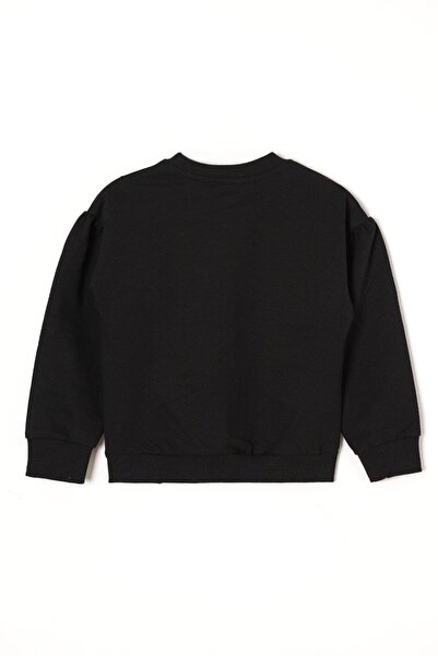 zepkids Crew Neck Long Sleeve on Slit Daisy Detailed Long Sleeve Black Pink Color Girl's Tracksuit Jewelry