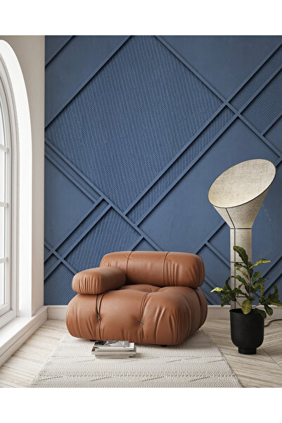 Tasarım 3 Boyutlu Panel Mavi Çıta Desen Duvar Kağıdı