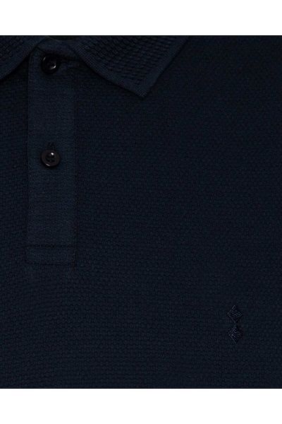 SÜVARİ Süvari Slim Fit Honeycomb Patterned Polo Neck Navy Blue Men's T-Shirt