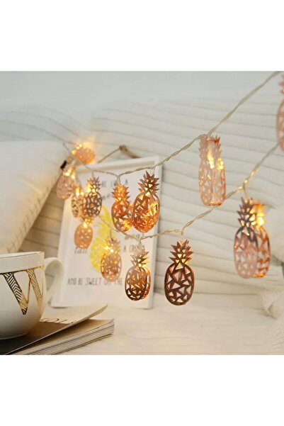 Nettenevime Ananas Sıralı Led Işık 10lu Dekoratif Lamba Gold Metal