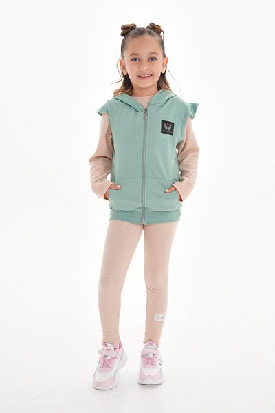 ROBA KIDS Girls, Cotton 2-Thread, Accessory Detail, Ruffle Sleeve, Kangaroo Pocket, Hooded Vest Rb-0090