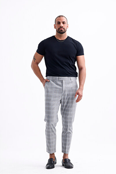 Erkek Battal Beden Büyük Boy Pantolon - Gri Kareli Desen, Modern Ve Şık Tasarım