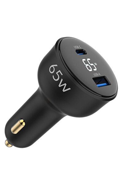 Juo 65w Led Ekranlı Type-c Usb-a Araç Şarj Aleti Iphone & Android & Notebook Araç Içi Şarj Cihazı