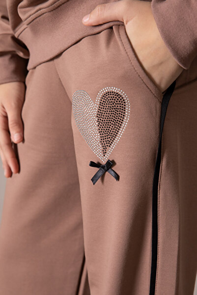 Cansın Mini Dívčí 2dílná sada se vzorem hnědého srdce - 19850