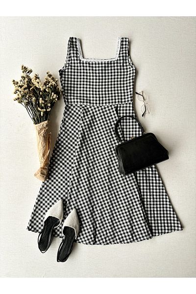 KÜÇÜĞÜM BUTİK Curea Neagră Gingham Guler Patrat Combinație Mamă-Fiica