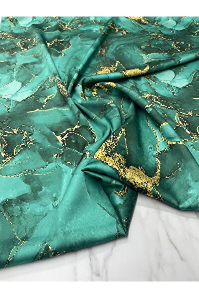 ipekkumaş Turkuaz Mermer Desen Elbiselik Gömleklik Tivil Saten Kumaş Ürünümüz...