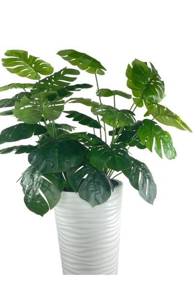 Nettenevime Yapay Monstera Beyaz Uzun Kumsal Vazoda 120cm 36yaprak