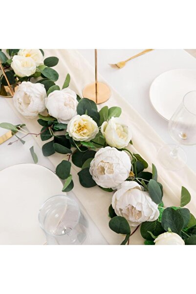 Nettenevime Yapay Çiçek Sarkan Ve Dolanan Beyaz Krem Şakayık Gül Okaliptus Yapay Sarmaşık Masa Çiçeği