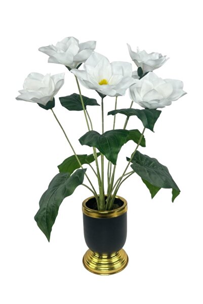 Nettenevime Artificial Flower Wet Magnolia Flower 6 Flowers 65cm Gold Black Darbuka Galvanize Living Room Flower in Vase