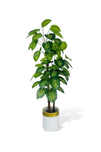 Nettenevime Τεχνητό λουλούδι Difenbahya Yellow Green 3 Στρώσεις 160cm 54 Φύλλα Τεχνητό φυτό σε λευκή γλάστρα με χρυσή ζώνη