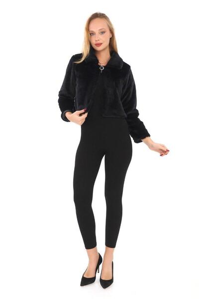 memetti m şekil Γυναικείο μαύρο παλτό με επένδυση από γούνα εσωτερικά, πολυτελές κοντό μπουφάν