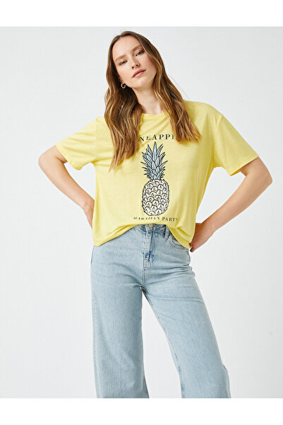 Koton Μπλουζάκι με στάμπα με κοντό μανίκι, λαιμόκοψη