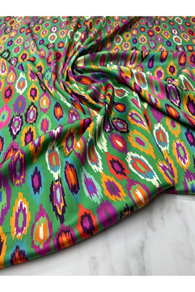 ipekkumaş Renkli İkat Desen Elbiselik Gömleklik Tivil Saten Kumaş ÜRÜNÜMÜZ AD...