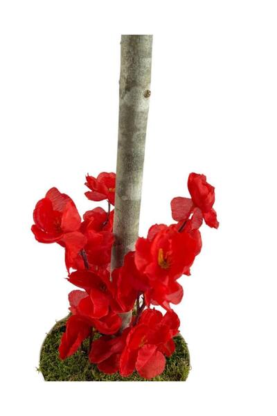Nettenevime Yapay Ağaç Kırmızı Bahar Dalı Japon Kiraz Çiçeği Beyaz Saksılı 90cm