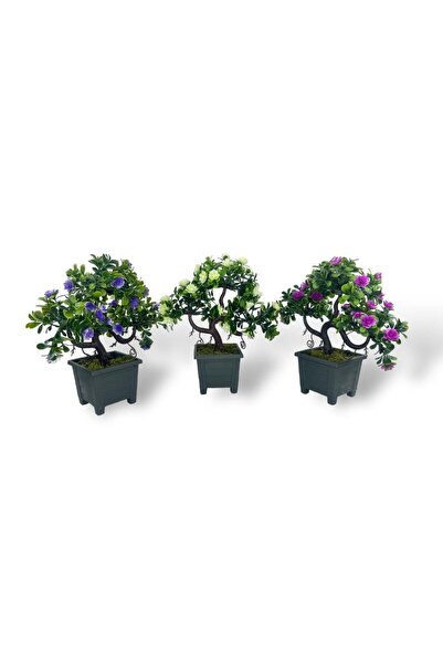 Nettenevime 3lü Set Yapay Çiçek Bonsai Ağacı Çiçekli Model Dekoratif Yapay Ağ...