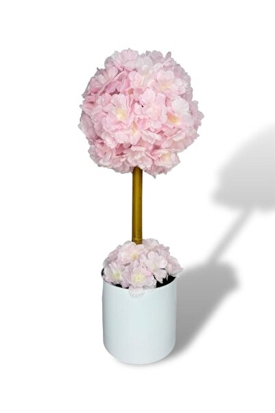 Nettenevime Yapay Çiçek Beyaz Metal Saksıda Bahardalı Japon Kiraz Çiçeği Ağacı 45*15cm