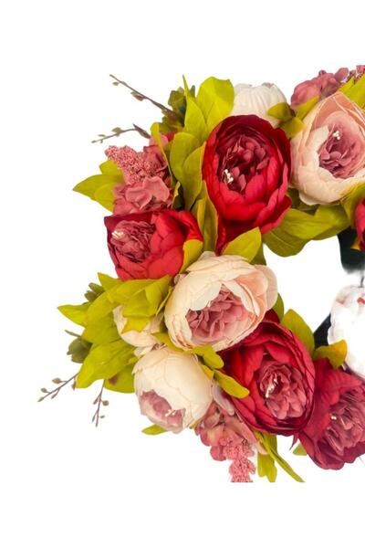 Nettenevime Yapay Çiçek Kapı Süsü Fuşya Krem Pembe Şakayık Marsilya Güllü Yılbaşı Kapı Çelengi