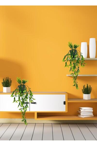 Nettenevime Yapay Çiçek Sarkan Fesleğen Yapraklı Bitki Küçük Siyah Saksıda Yapay Sarmaşık 55cm