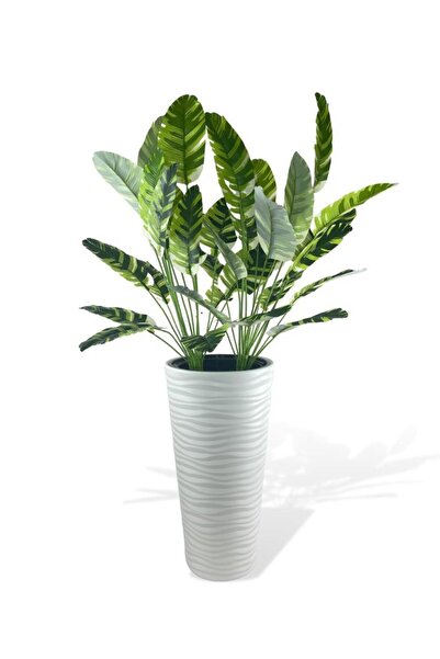 Nettenevime Yapay Starliçe Muz Desenli Yaprak Beyaz Uzun Kumsal Vazoda 140cm 36yaprak